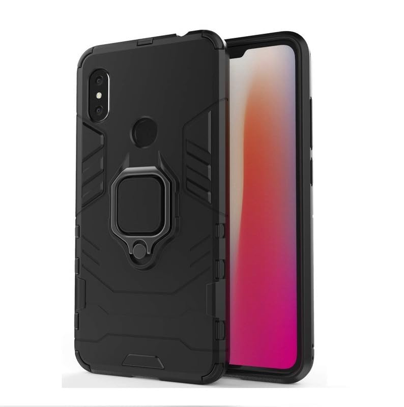 Image of Shockproof Hybrid Heavy Duty Robot Ring Case with Stand Double Protective Back Cover for Xiaomi Redmi Note 5 Pro - Black