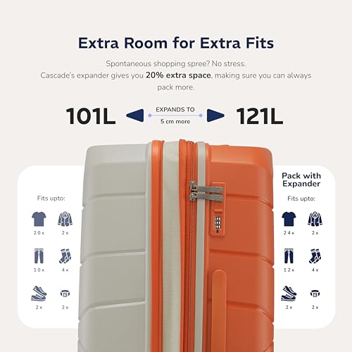 Image of Provogue Cascade Hard-Sided PP 75 Cm Trolley Bag Large Size | Expandable Space with 8 Wheels Trolley Bags for Travel | Combination Lock | 5 Year Warranty (Timberwolf Grey /Burnt Orange)