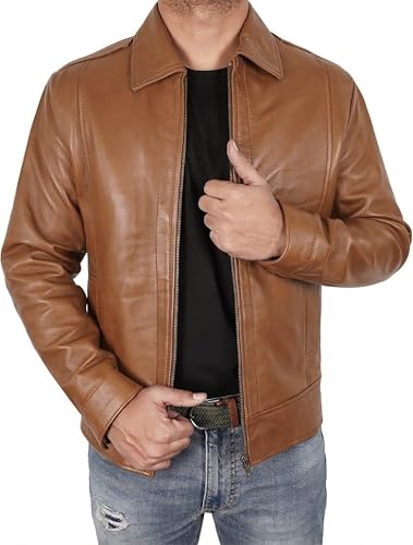 Image of Vintage Leather Jacket Men - Real Lambskin Turndown Collar Mens Leather Jacket