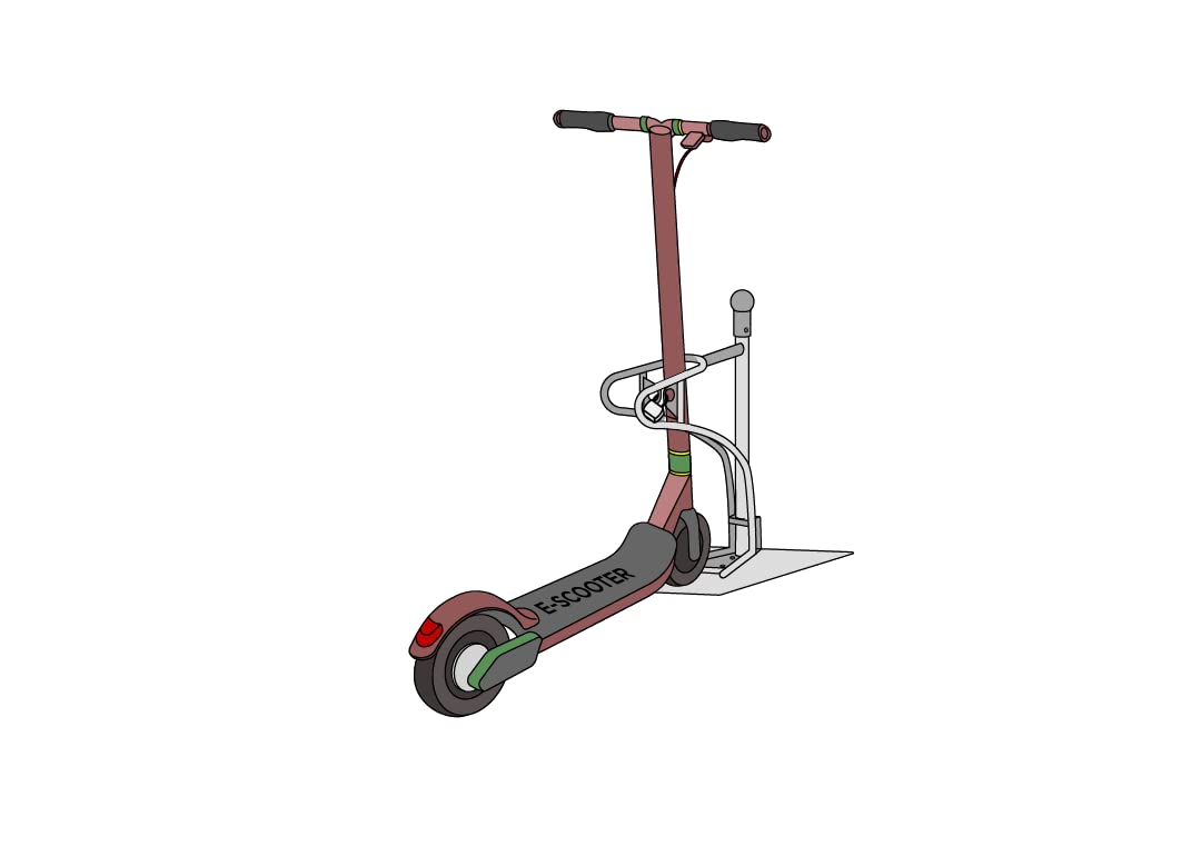 Cledo - Patinete y soporte para bicicletas. Un aparcamiento para todos. El primer elemento de estacionamiento donde se pueden aparcar patinetes, e-Scooter y bicicletas por igual