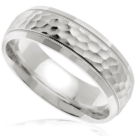 Kobelli Hammered 14k White Gold Mens Wedding Band (7MM)