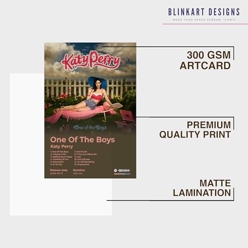 Image of BLINKART Katty Perry - One Of The Boys Wall Photo Frames | Wall Art for Bedroom, Living Room, Studio or Office | Album Cover Print with Spotify Song Link QR Code | Gift for Fans - 8x12 In