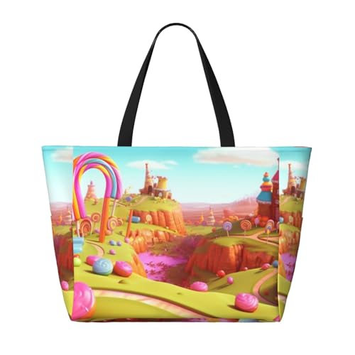 Beach Bags For Women Large Waterproof Sandproof Beach Tote Bag Lightweight Zipper Carry On Bag Candy Beautiful Land Pool Bag For Gym Travel Vocation2