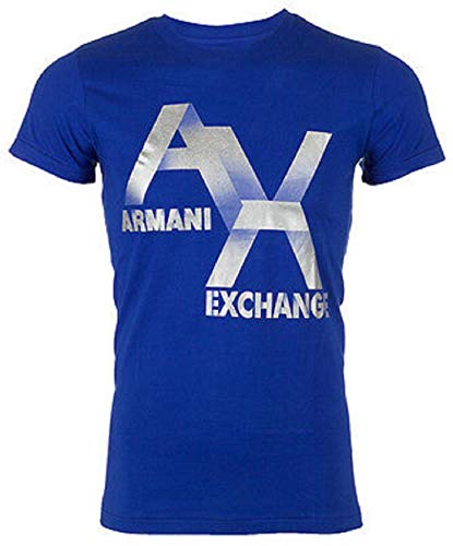 Armani Exchange  AX Logo Men Designer T-Shirt Premium Royal Blue Slim Fit (Medium)
