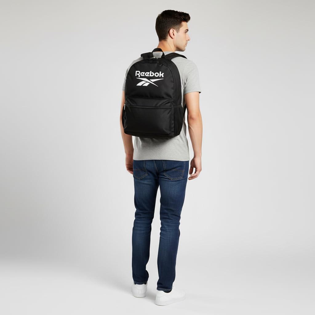 Reebok Boston Sac à Dos Scolaire Double Compartiment Noir 31x44x15 cms Polyester 20,46L