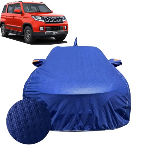 Image of Car Cover for Mahindra TUV 300 (2015-2020) | 100% Waterproof Cover with Antenna & Reflective Mirror Pockets | Dustproof, Scratchproof, Heatproof TUV 300 Car Cover |Soft Cotton Lining| Blue