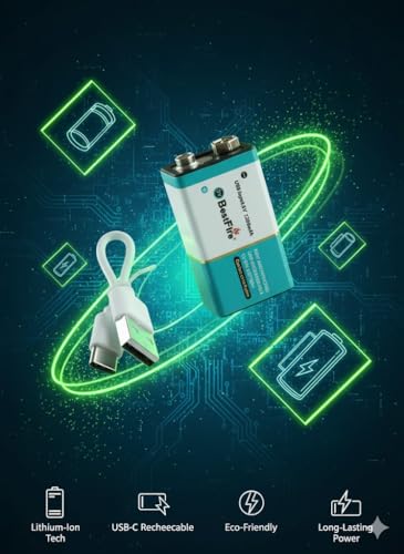 Image of Compatible with BestFire 9V-6000mWh USB Type-C Rechargeable Li-ion 1200mAh Battery (Pack of 1)