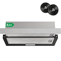 FIREGAS Hotte Aspirante Téléscopique 60cm,400 m³/h,Classe A++, Éclairage LED,2 Vitesses,Montage Sous Meuble ou Mural, Recyclage ou Évacuation,Noir