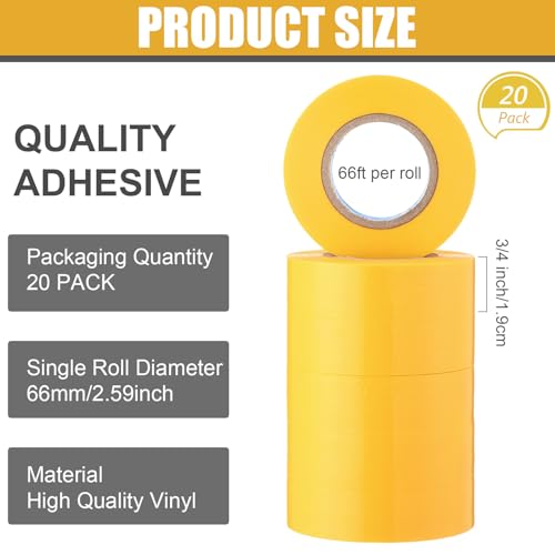 Image of Treela Yellow 66 ft 20 Rolls Electrical Tape 3 /4 Inch Vinyl Tape