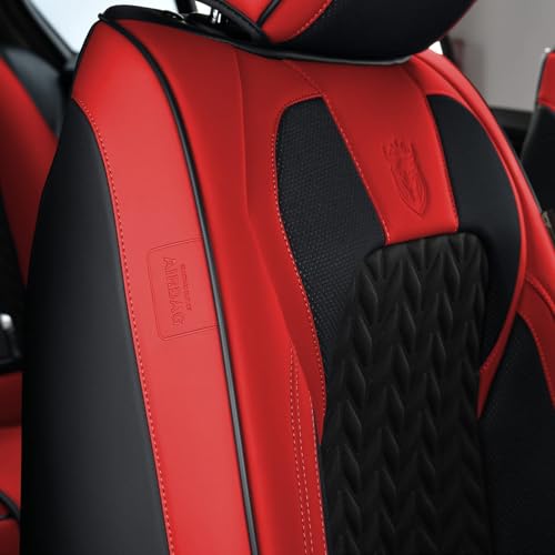 Image of Coverado Car Seat Cover, Front Seat Cover, 2PCS Car Seat Protector, Seat Covers for Cars, Breathable Faux Leather Car Seat Cushion, Car Seat Protector, Red Car Seat Covers Winter Fit for Most Vehicles