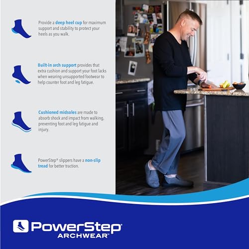 PowerStep Archwear Mens\'s Orthotic Slippers, Arch Support Slippers, Plantar Fasciitis Relief, Neutral Arch, Shock Absorbing Sole, Lightweight, Orthotic House Shoes, Non Slip Tread, Dark Grey, 11 - Thumbnail 5