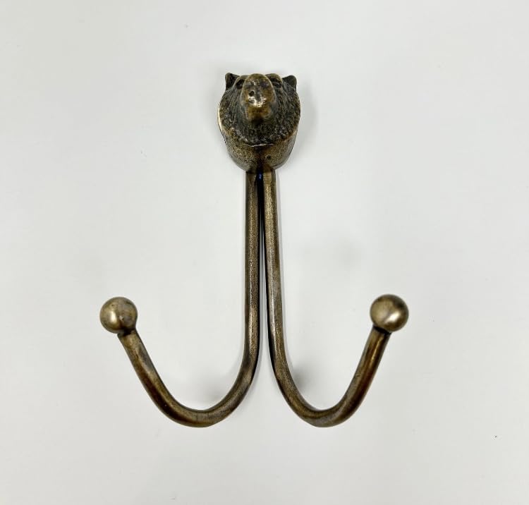 Knobs By Blossom Double Vintage Animal Antique Brass Iron Wall Hook (Bear Head)