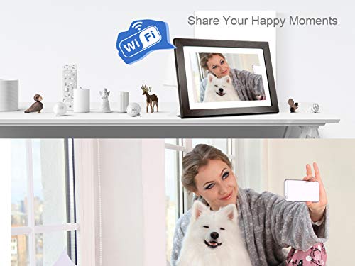 BIHIWOIA Digital Picture Frame WiFi 10.1 inch IPS Touch Screen HD Display Digital Photo Frame, 16GB Storage, Auto-Rotate, Share Photos &Videos via Frameo APP(Brown) - Thumbnail 2