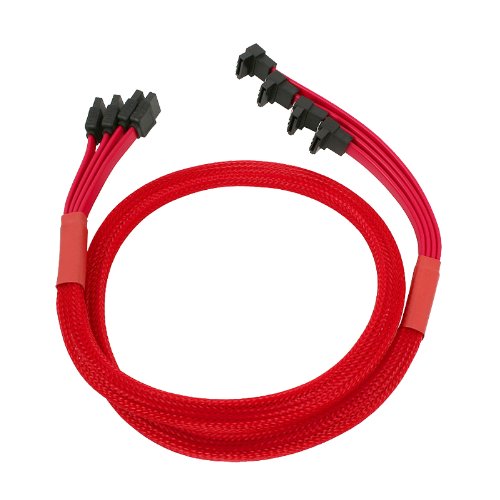 Nanoxia900300033 SATA 3.0 Anschlusskabel, Abgewinkelte Stecker, Sicherheitslasche, 73-77-81-85 cm, roter Sleeve