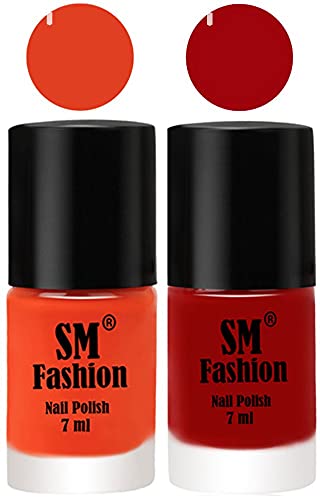 Image of Long Lasting Nail Polish | Nail Paint Combo 7 ml Each) - Set of 2 Reddish Orange -Light Red