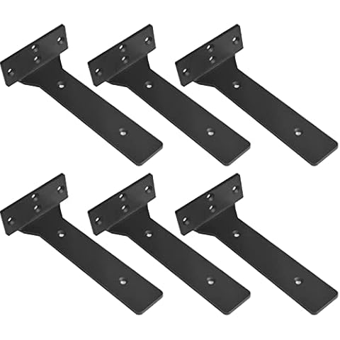 Floating Shelf Brackets, 8 inch Heavy Duty Industrial Shelf Bracket, Black Metal L Brackets for Shelves Support DIY with Hardware(6 Pack) Cover
