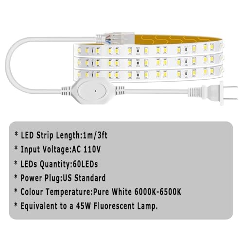Tira de luz LED blanca pura 6500K 1 m con interruptor miniatura 4