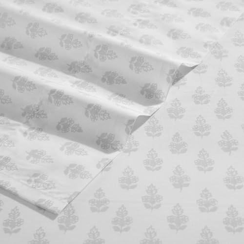 Image of Laura Ashley - Full Size Sheet Set, Soft & Lightweight Cotton Percale Bedding with Matching Pillowcases, Deep Pocket, Floral Room Decor, College Dorm Room Essentials (Francesca Grey)
