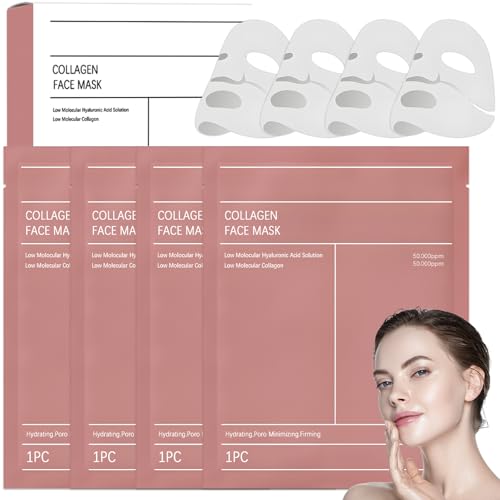Mascarilla Colageno Facial Coreana - 4 Piezas Mascarilla Facial de Colageno, Skincare Coreano Collagen Real Deep Mask para La Cara para Hidratación, Iluminar el Color de La Piel