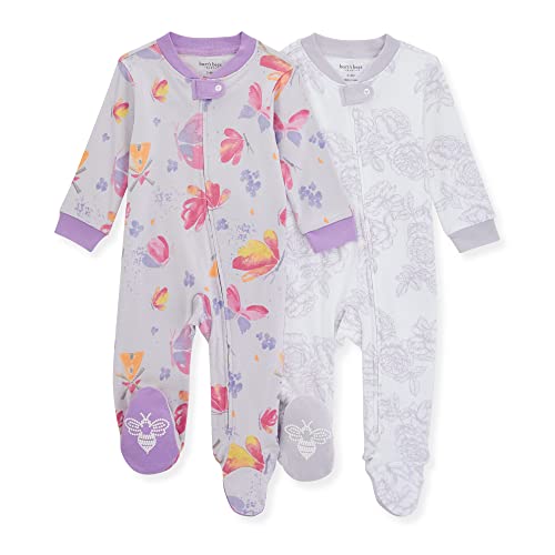 Image of Burt's Bees Baby Baby Girls' Sleep and Play Pajamas, 100% Organic Cotton One-Piece Romper Jumpsuit Zip Front Pjs