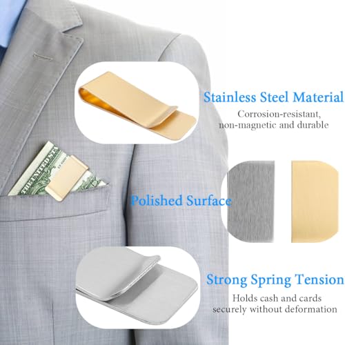10 Pcs Slim Money Clips for Men, Stainless Steel Cash Clip Minimalist Credit Business Card Holder, Silver Gold4