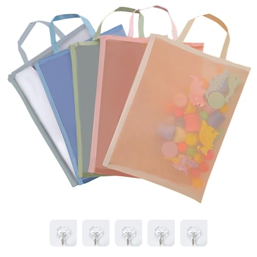 A4 Sacs en Maille ColoréE à Fermeture éclair,5 pièces Pochette Rangement Jouet,Rangement et Organisation des Jouets, Pochette à Fermeture éclair