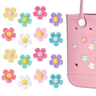 Ella & Emma 16Pcs Flower Charm Accessory for Bogg Bags and Simply Southern Totes, Decorative Accessories to Customize Your Beach Tote Bag (16pc Rainbow Flowers) (16pcs rainbow flowers)