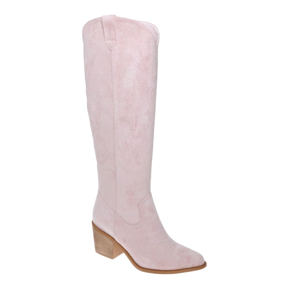 Pierre Dumas Womens Cowboy Boots Pull On Zipper Chunky Heel Pointed Toe Embroidered Western Cowgirl Knee High Boots