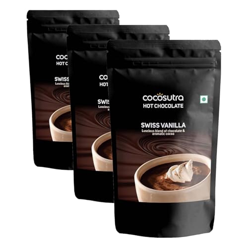 Image of COCOSUTRA Swiss Vanilla Hot Chocolate Mix | Enjoy hot or cold | 500 g | Vegan & Gluten Free Drinking Chocolate Powder | No Preservatives | Ready in 2 Minutes | Serves 25 Cups (Pack of 3)