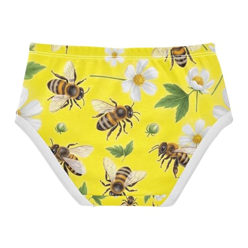 Toddler Girl Briefs, Bees White Flowers Girls Cotton Underwear, 2T–8 Years2