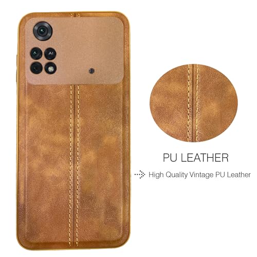 Image of A rtistque Premium Thread Leather Back Cover Case for Poco M4 Pro 4G | Drop Protection | Raised Camera Edges - Brown