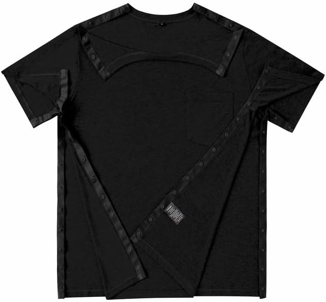 Post Shoulder Surgery Shirts for Men Full Snap Open Tear Away Short Sleeve T Shirt Chemo Port Access Tee Rotator Cuff Surgery - Image 5