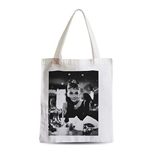 French Unicorn Bolsa de compras Audrey Hepburn Hermosa Sonrisa Actriz Hollywood Star Foto Blanco y Negro, blanco, 38 x 42 cm