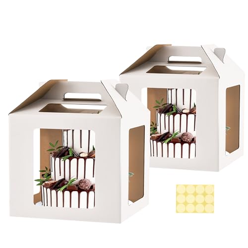 XININSUN Tall Cake Boxes for Tiered Cakes - 14x14x14 Inch Cake Carrier with 6 Windows, Perfect for Weddings, Birthdays, and Parties - 2 Pack