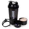XTK Shaker Bottle 16OZ Protein Shaker Bottles with Mix Ball Sports Water Bottle Leak Proof GYM Cup for Protein Mixes with Powder Storage & Pill Organizer, Ideal for Pre Workout,BPA Free(black)