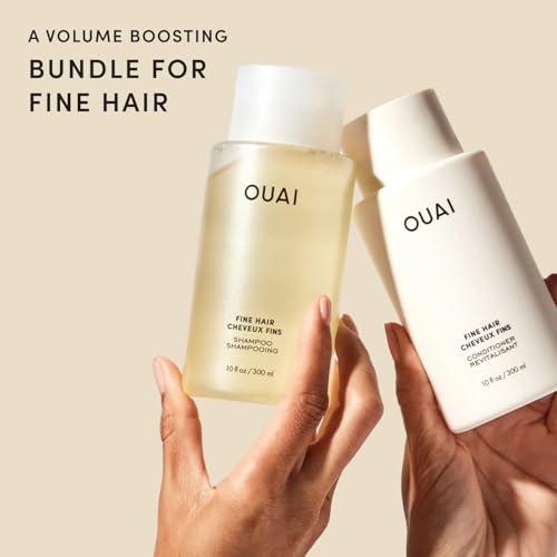 Image of OUAI Fine Shampoo and Conditioner Set - Sulfate Free Shampoo and Conditioner for Women & Men - Made with Keratin, Marshmallow Root, Shea Butter & Avocado Oil - Free of Parabens & Phthalates (10 Fl Oz)