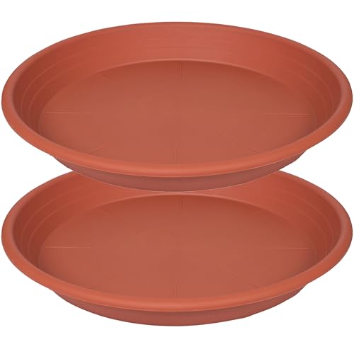 Grjoprt 2 Pack of 19 inch Plant Saucer, 2.4" Depth Large Plant Saucer, Heavy Sturdy Plant Drainage Tray for Indoors, Bird Bath Bowls, Sturdy 18 inch Plastic Pot Tray for Planter 15-19", Terracotta