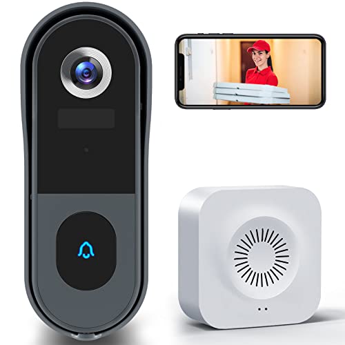 Sonnette sans Fil avec Caméra, HD 1080P Sonnette Video sans Fil Exterieur, Visiophone sans Fil avec Carillon Détection de Mouvement PIR, Vision Nocturne, Audio Bidirectionnel, IP66 Étanche