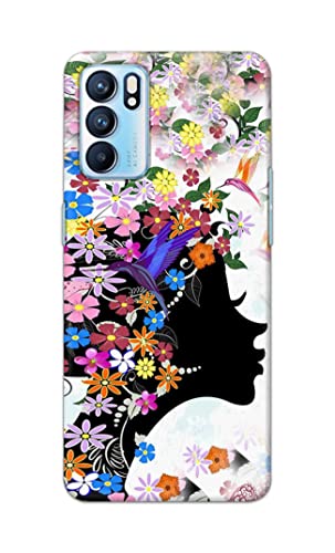 Image of Printed Hard Back Cover Case for Oppo Reno6 5G | Oppo Reno 6 5G Back Cover (Floral Hairstyle Girl) -1803