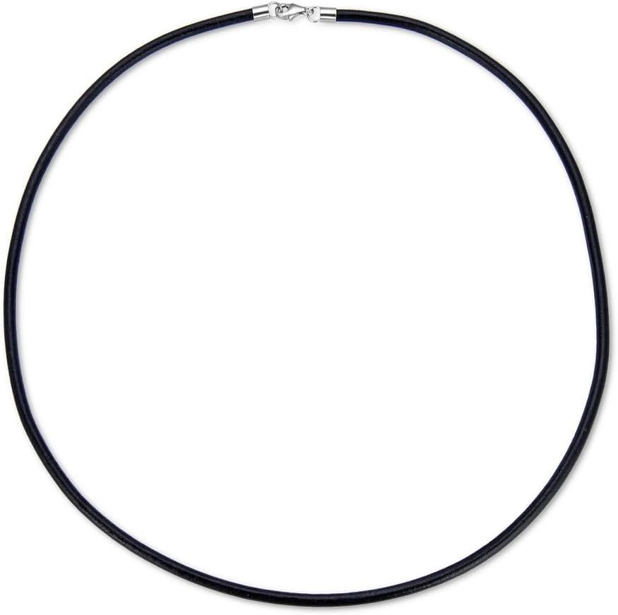 Adabele 2pcs 3mm Black Leather Cord Necklace 925 Silver Clasp 16 Inch