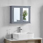 Bath Vida Priano 2 Door Bathroom Wall Cabinet | Grey | Space-Saving Storage | 60H x 60W x 15D cm | Adjustable Shelf | Modern Wooden Cupboard Unit