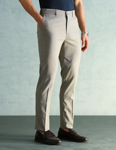 Image of Arrow Solid Super Slim Fit Formal Trousers for Men - Full Length Formal Pants for Men Office Wear
