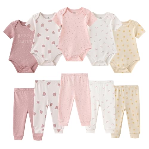 Image of Ruliby Baby Bodysuit and Pant Set 10-pcs Cotton Soft Newborn Clothes Outfits