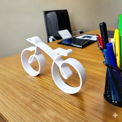 Image of Minimalistic Bicycle Sculpture Wire Framed Style, Bike Silhouette, Gift for a Cyclist, Bicycle Art Wall Decor, Side Table Statue Decor, Home Decoration (White, 7.87in*4.72in)