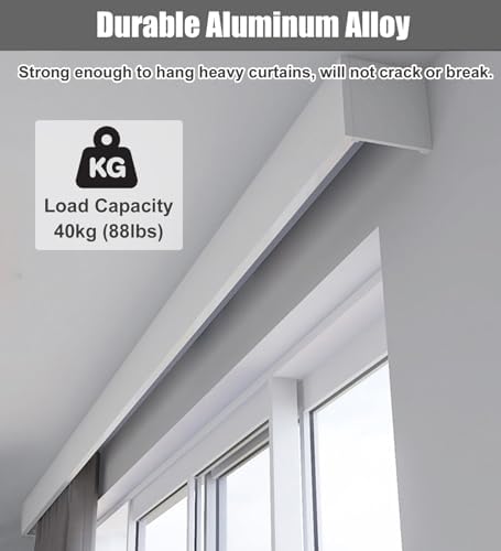 White Ceiling Curtain Track with Box Valances - 5.25ft Single Rail Decorative Curtain Rod for Hotel, Bedroom, Apartments - Elegant Window Treatment Solution