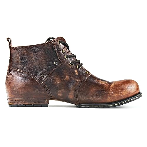 OSSTONE Moto Boots for Men Fashion lace-up Leather Chukka Boots Casual Shoes OS-6015-2-retro-brown-US-R4