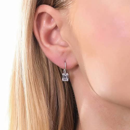 Berricle Sterling Silver Solitaire 2.4 Carat Emerald Cut Cubic Zirconia Cz Fashion Leverback Dangle Drop Earrings For Women, Rhodium Plated #TOP2
