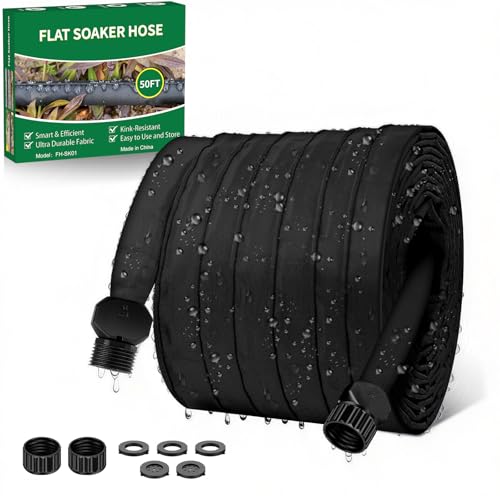 Tuzoc Soaker Hose 50 ft 1/2 Linkable Consistent Drip Irrigation Hoses Garden Hose With Drip Irrigation System Leakproof Design Water Hose Save 80% of Water for Garden Farm Orchard Plantation