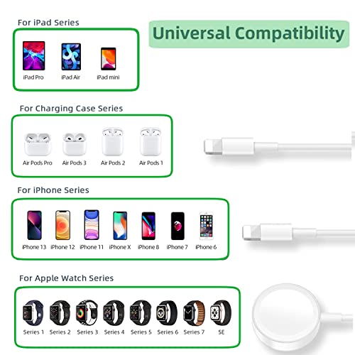 3 In 1 Watch And Phone Charger Cables, 4Ft Usb Multi Fast Charging Cord Compatible With Apple Iphone 14/13/12/11/Pro/Max/Xr/Xs/Xs Max/X, Iwatch Series 8/7/6/Se/5/4/3/2/1, Airpods And Ipad Series #TOP6