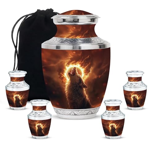 KARYLIZ Wolf Urns - Burial Urns for Adult Human Ashes - Red Mini Decorative Urn for Women & Men - Funeral Small Urn for Human Ashes Keepsake - Cremation for Human Ashes (Combo of 5, 10